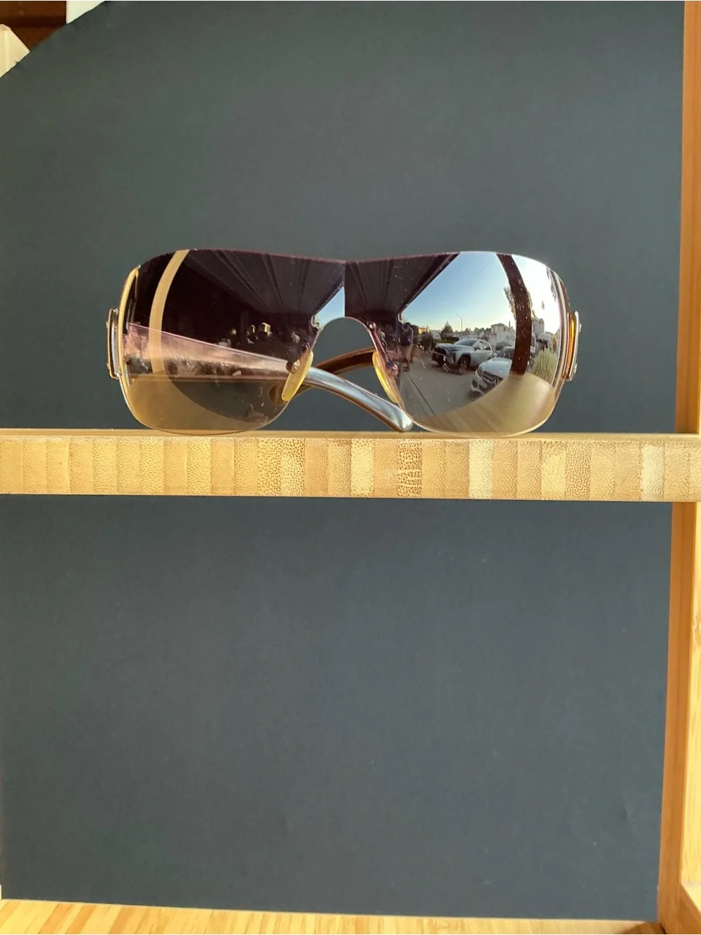 Prada  wrap-around shield sunglasses brown sunglasses with red accents